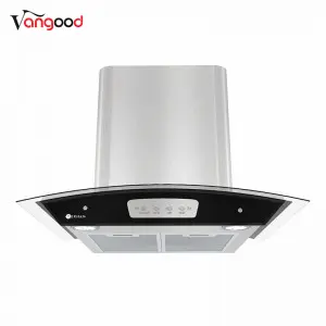 Curved Glass Kitchen Suction Copper Motor Chimney Cooker Hood