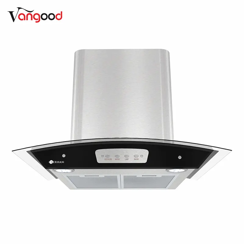 Curved Glass Kitchen Suction Copper Motor Chimney Cooker Hood