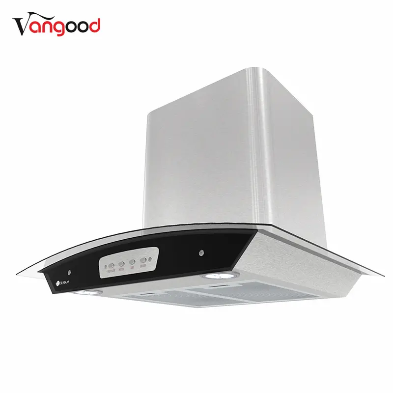 Professional China Kitchen Hoods -
 Curved Glass Kitchen Suction Copper Motor Chimney Cooker Hood – Vangood