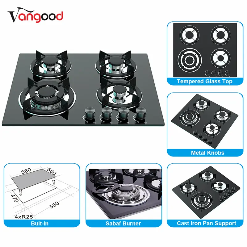 Hot sale Factory 4 Burner Gas Cooker -
 Built In Png 24 Inch Black Natural Propane 4 Burner Gas Stove – Vangood