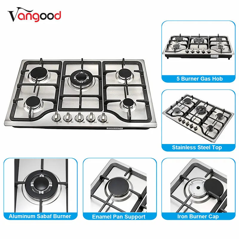 Wholesale Dealers of Pizza Oven Gas Burner -
 Stainless Steel Countertop Table Cooker Lpg Stove 5 Burner Gas Hob – Vangood