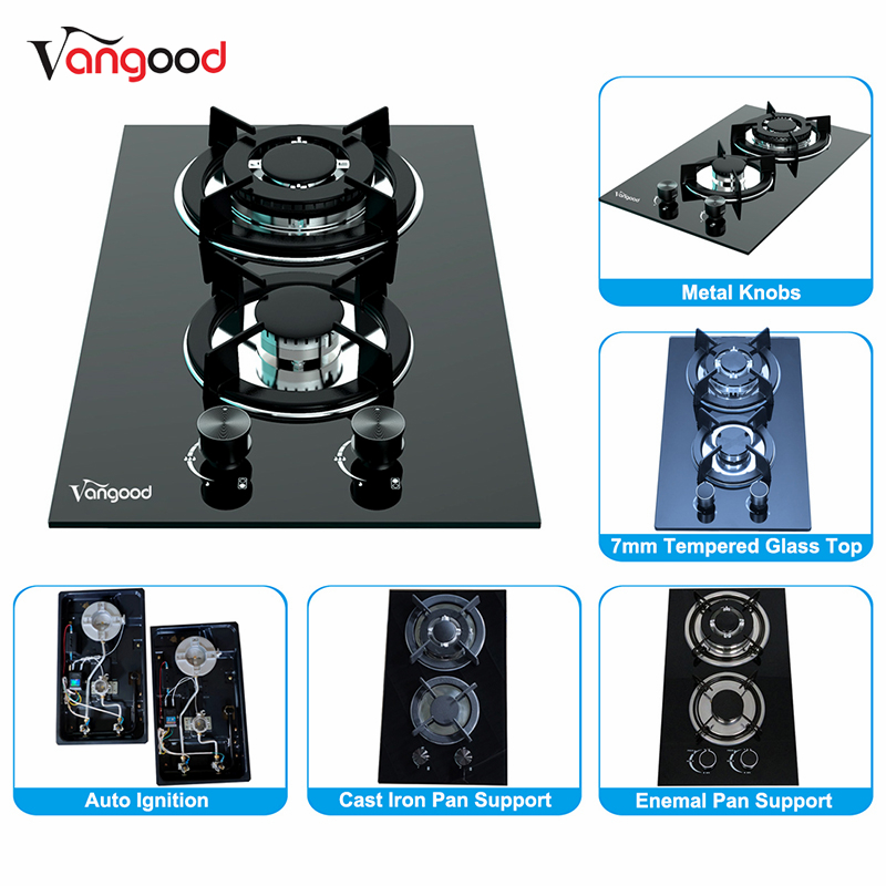 Factory selling Gas Cooker With Oven -
 Glass Built-in Double Cooker Burners Cast Iron Domino Gas Hob – Vangood