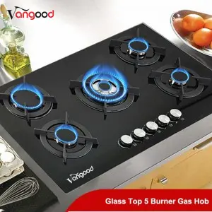 Glass Top 5 Burner Kitchen Built In Countertop Cooking Gas Stove
