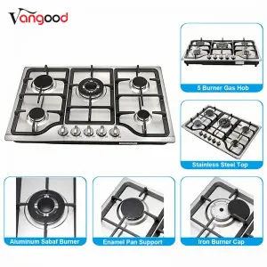 2022 High quality China Built-in Stainless Steel 5 Burners Stove Top Gas Cooktops Propane Gas Cooker