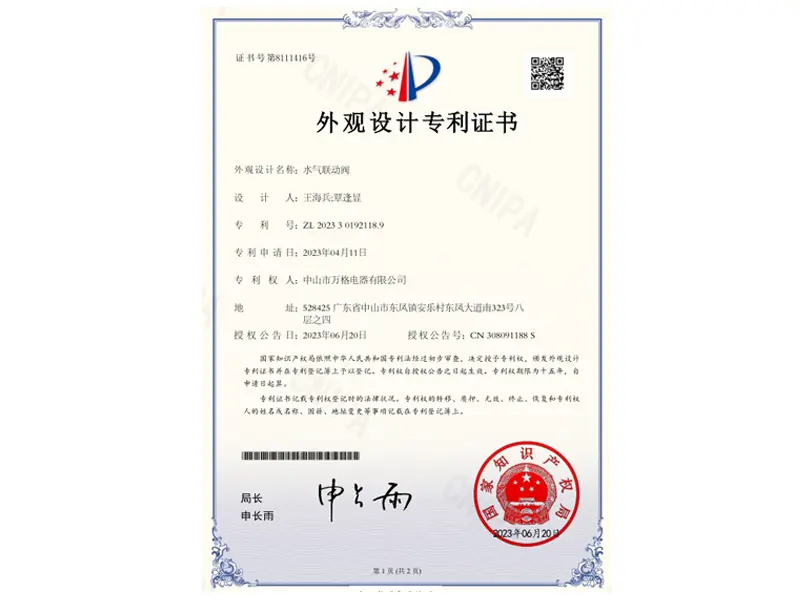 Vangood Won The Design Patent Certificate