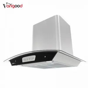 Curved Glass Kitchen Suction Copper Motor Chimney Cooker Hood