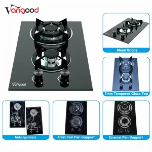 Glass Built-in Double Cooker Burners Cast Iron Domino Gas Hob